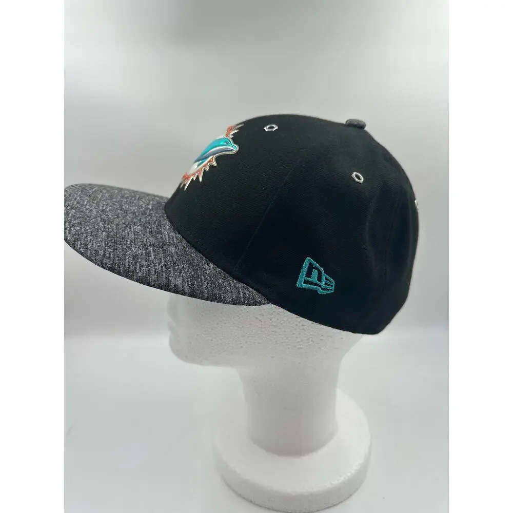 Miami Dolphins Fitted Hat Cap - Size 7 1/8 - New Era 59Fifty - Black Blue Grey